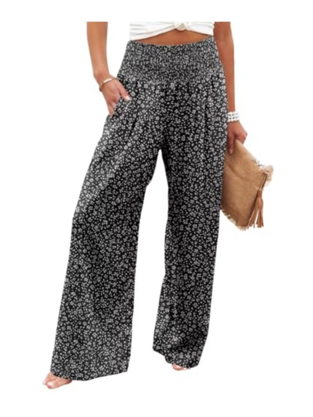 High Waisted Wide Leg Palazzo Pants with Pockets Floral Boho Lounge Yoga Stretch